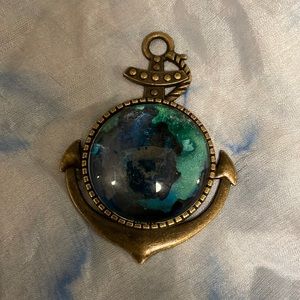 Handmade Jewelry Antique Gold Anchor Setting w Alcohol Ink Art Under Domed Glass